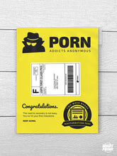 Load image into Gallery viewer, Porn Addicts Anonymous - Two Week Masturbation Free Badge Mail Prank
