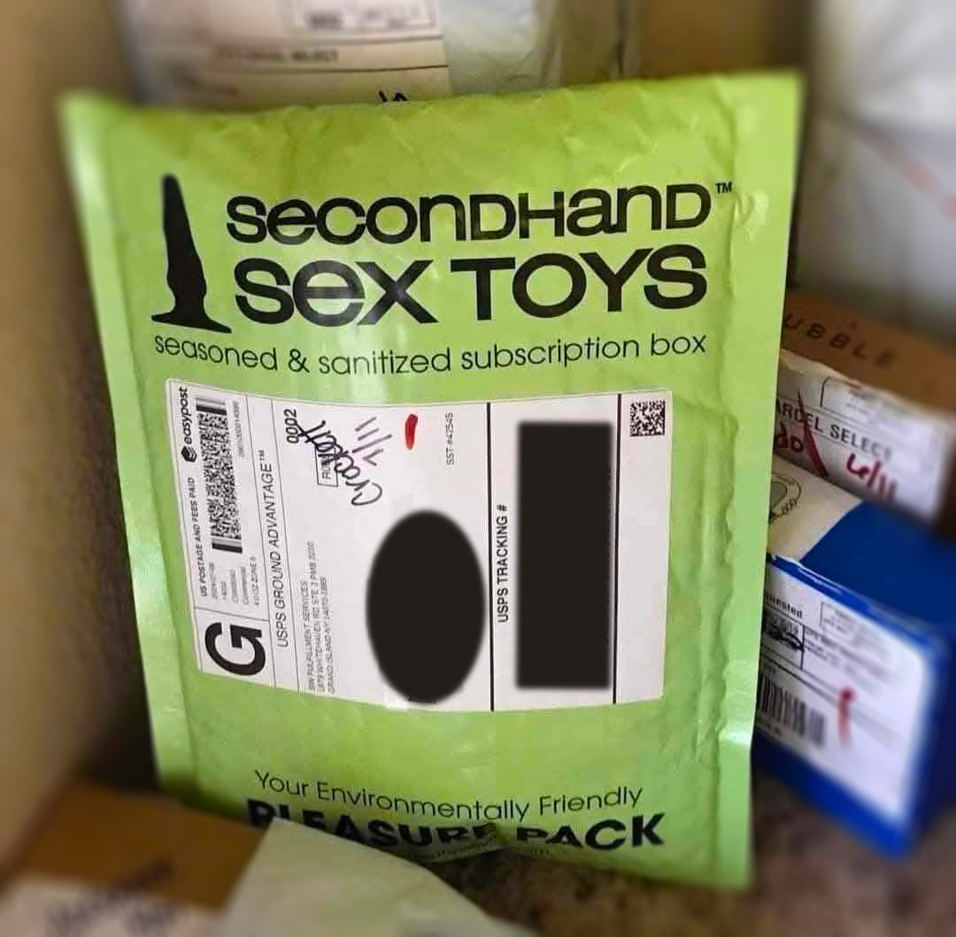 Secondhand Sex Toys prank mail package delivered to a community mailbox — realistic prank packaging by WhatPrank