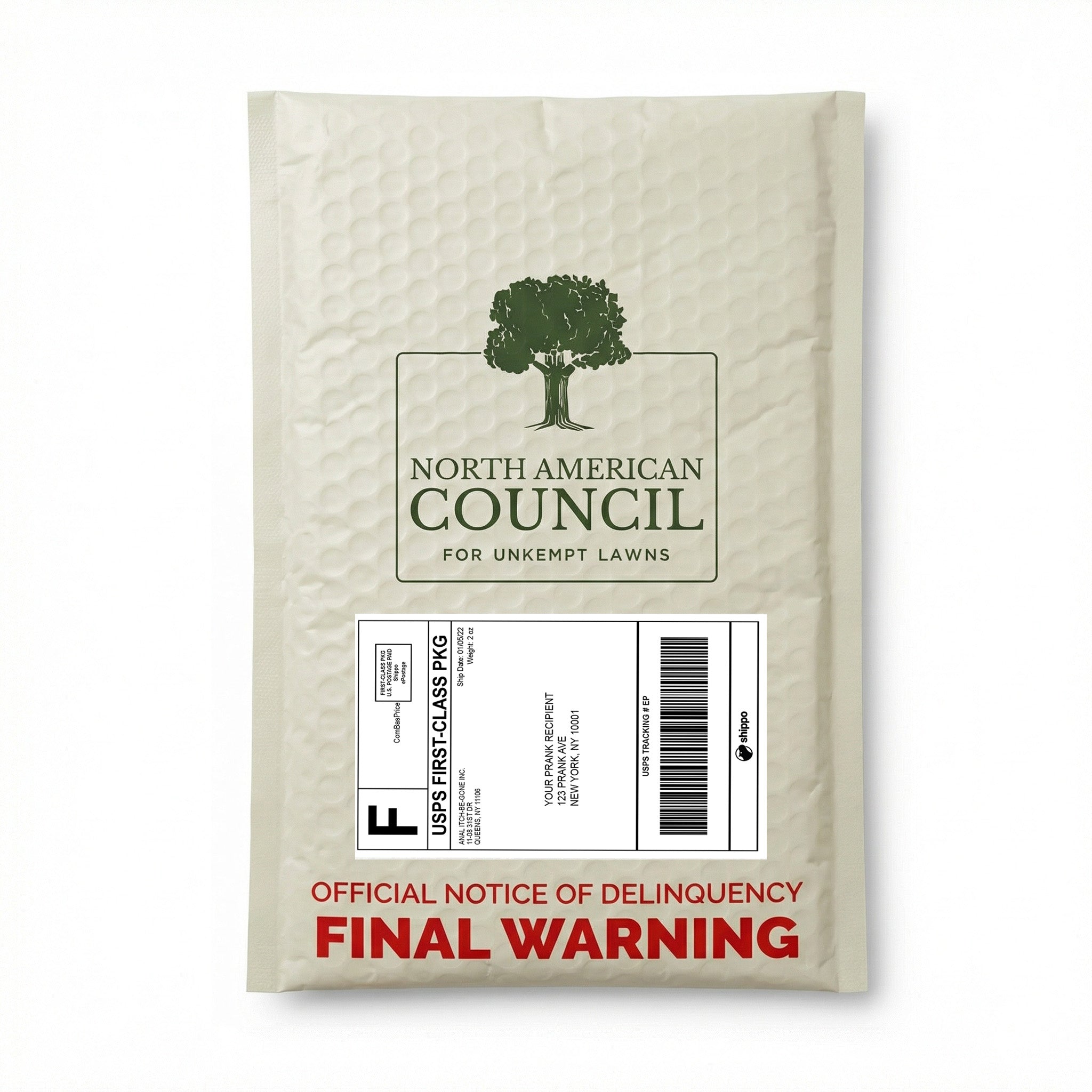 Council for Unkempt Lawns Warning Mail Prank